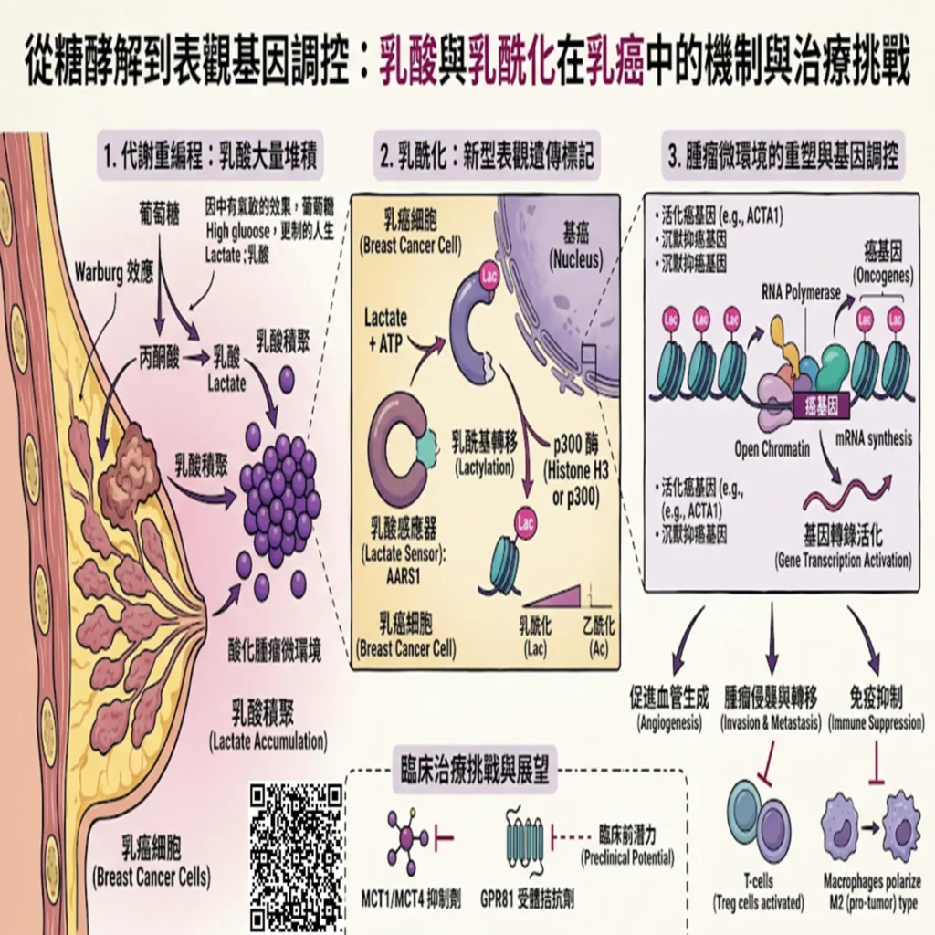 從糖酵解到表觀基因調控:乳酸(Lactate)與乳酰化(Lactylation)在乳癌中的機制與治療挑戰 2 0001 5 2