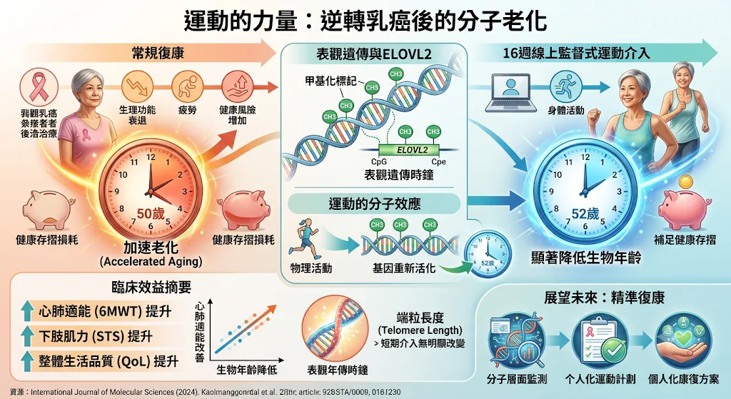 運動介入對乳癌治療患者表觀遺傳年齡之影響:從分子機制到臨床實踐 1 0001 74