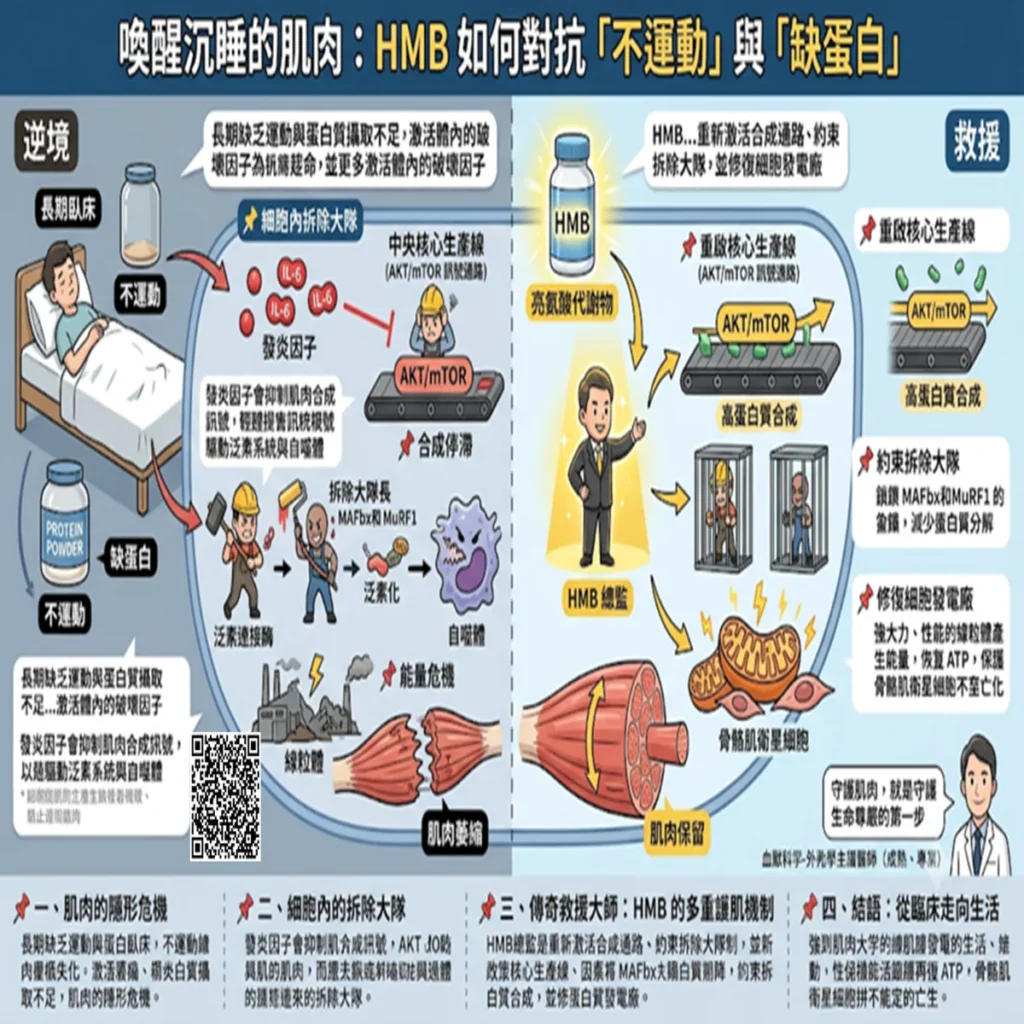 喚醒沉睡的肌肉:HMB 如何在「不運動」與「缺蛋白」的逆境中拯救肌肉流失? 2 014 1 1 1 1 1