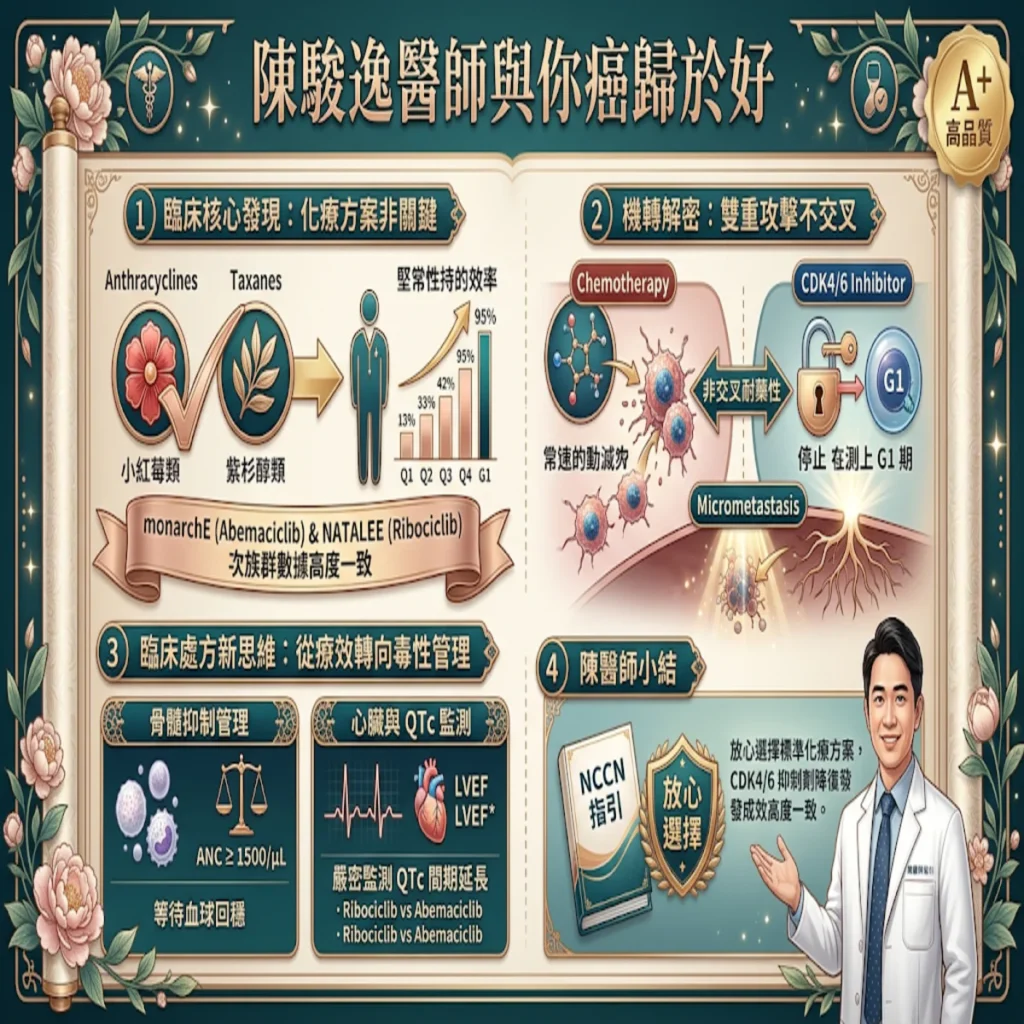 早期乳癌術後輔助化療方案會動搖後續 CDK4/6 抑制劑輔助治療的降復發成效嗎?解析臨床證據與處方思維 2 0008 29