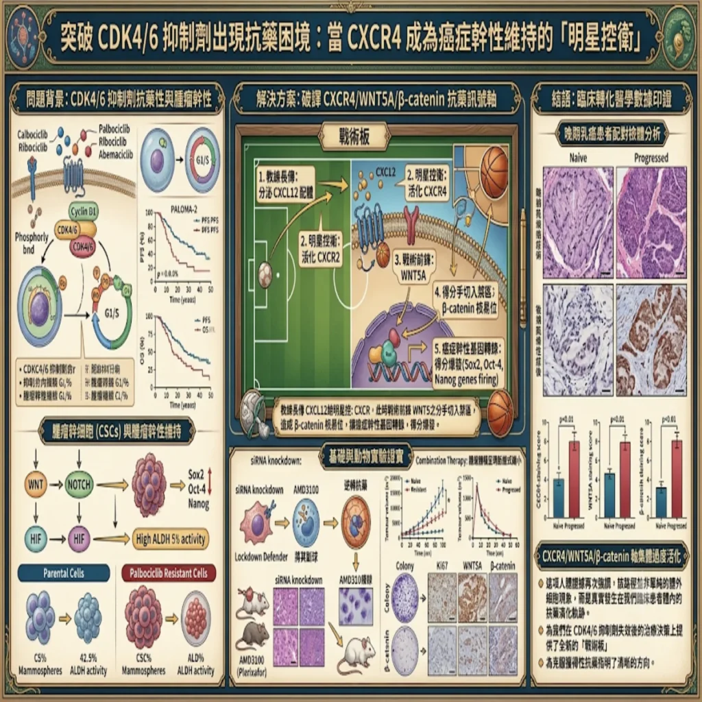 突破 CDK4/6 抑制劑出現抗藥困境:當 CXCR4 成為癌症幹性維持的「明星控衛」 2 0009 15 1
