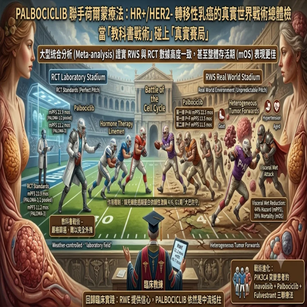 Palbociclib 聯手荷爾蒙療法在荷爾蒙受體陽性/HER2陰性轉移性乳癌的真實世界戰術總體檢 2 0009 6
