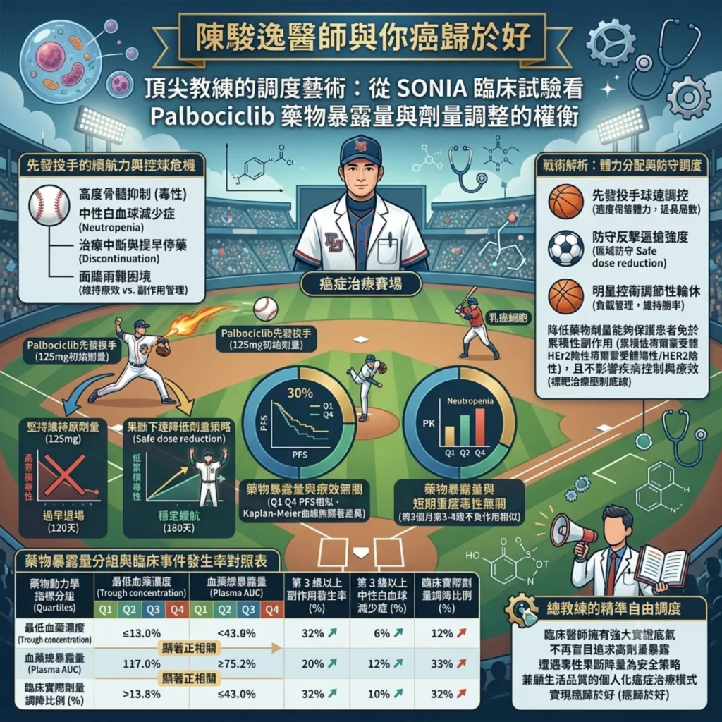 頂尖教練的調度藝術:從 SONIA 臨床試驗看 Palbociclib 藥物暴露量與劑量調整的權衡 2 0010 31