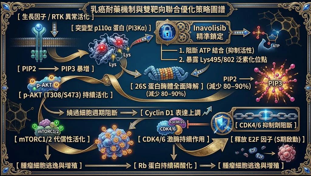 雙劍合璧:Inavolisib 聯手 CDK4/6 抑制劑精準圍剿 PIK3CA 突變乳癌的分子機制與策略優化 1 0011 12
