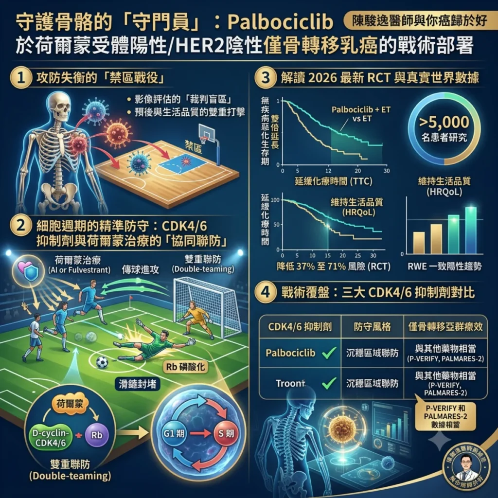 守護骨骼的「守門員」:Palbociclib 於荷爾蒙受體陽性/HER2陰性僅骨轉移乳癌的戰術部署 2 0012 11