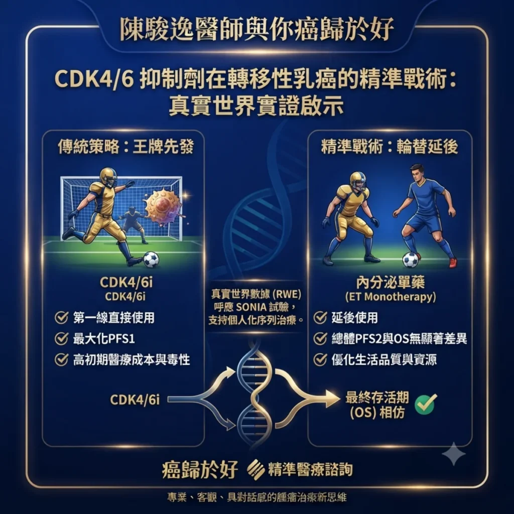 CDK4/6抑制劑在荷爾蒙受體陽性/HER2陰性之轉移性乳癌的治療定位:真實世界實證啟示 2 0013 14