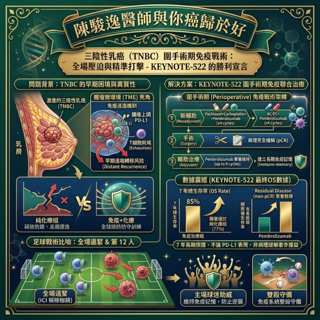 全場壓迫與精準打擊:從KEYNOTE-522數據看三陰性乳癌於手術術前與術後免疫戰術的遠期勝局 2 0018 6