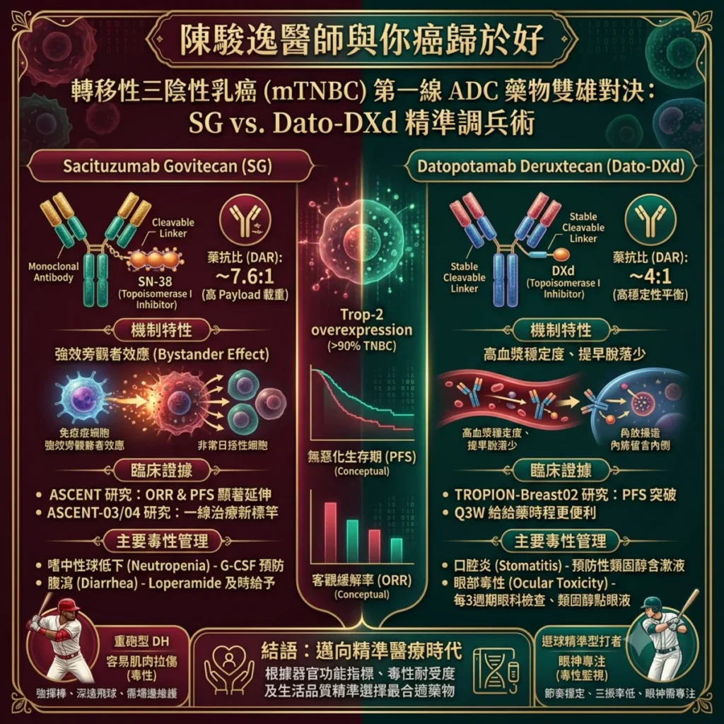 雙重兵器交鋒:從 ASCENT與 TROPION-Breast02 臨床試驗 看第一線 ADC 藥物在轉移性三陰性乳癌的精準調兵術 2 0018 7