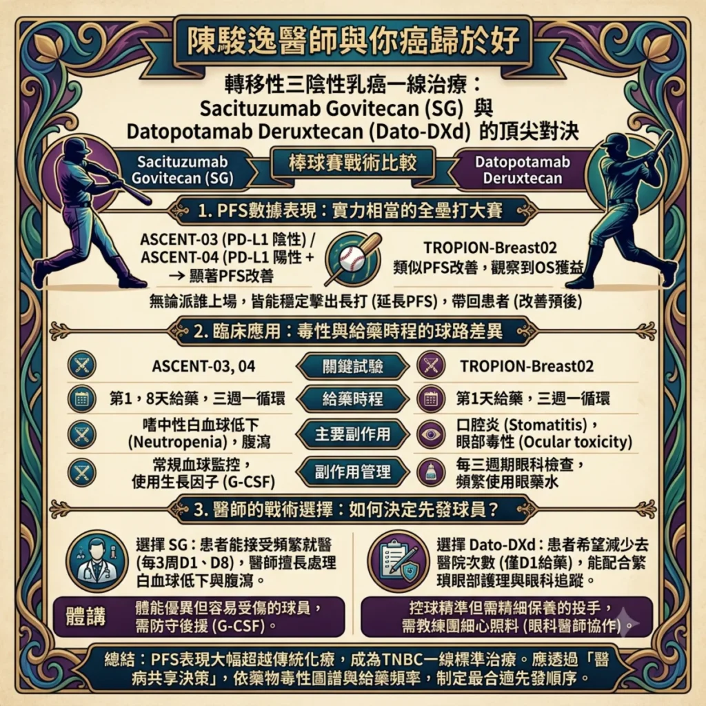 比較Sacituzumab Govitecan (SG)與Datopotamab Deruxtecan (Dato-DXd)在轉移性三陰性乳癌一線治療中的療效差異 2 0019 1