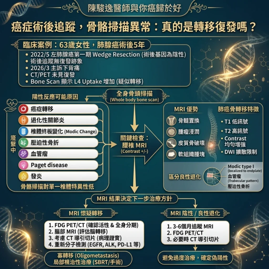 癌症病患術後常規骨頭掃描追蹤檢查意外發現一處異常 真的是骨轉移復發嗎? 2 0019 13