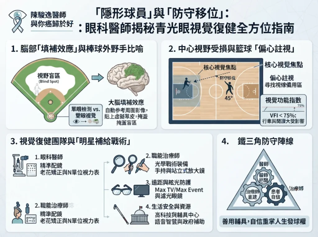 棒球場上的「隱形球員」與籃球防守移位:醫師揭秘青光眼「腦部填補效應」與全方位視覺復健指南 2 00005 2