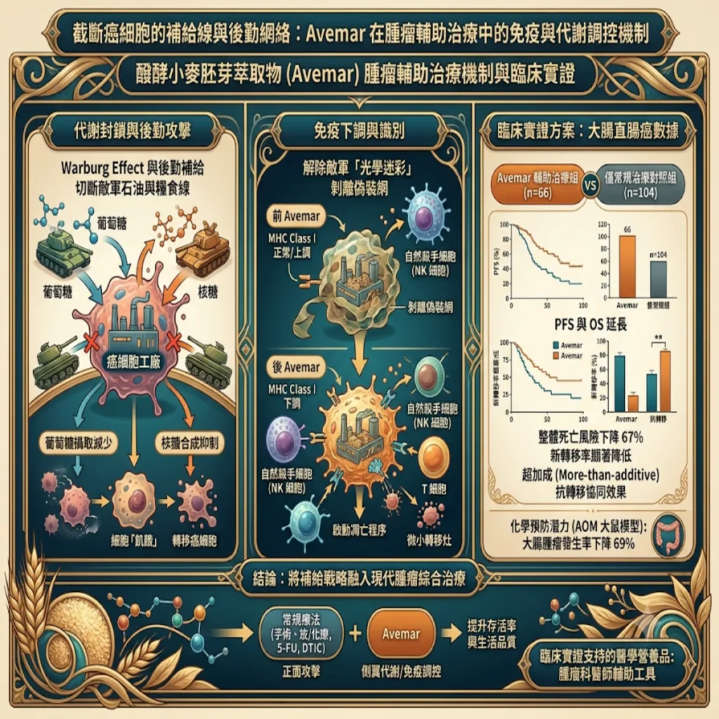 截斷癌細胞的補給線與後勤網絡:醱酵小麥胚芽萃取物(Avemar)在腫瘤輔助治療中的輔助免疫與代謝調控機制 2 0019 38