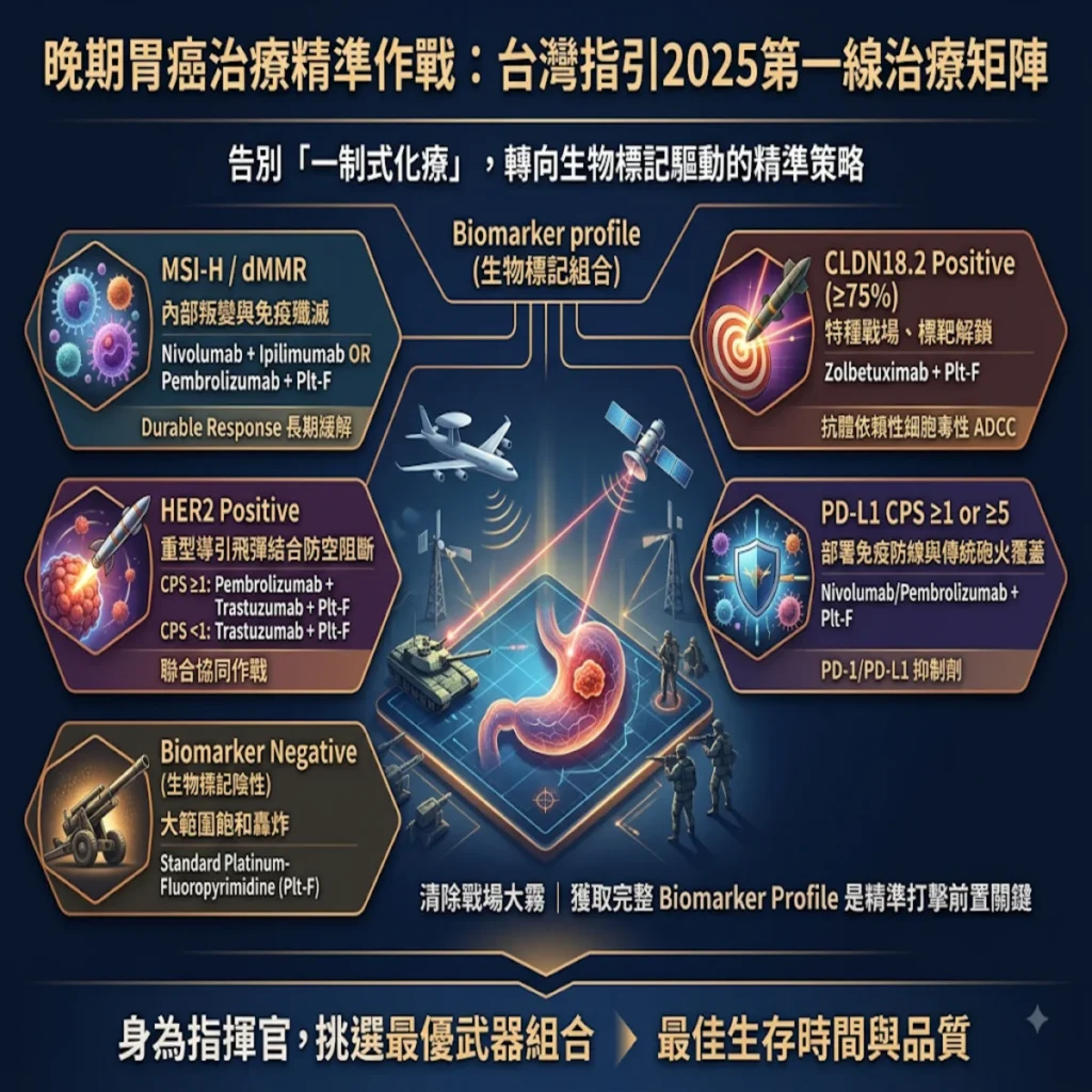 當精密飛彈遇上戰場大霧:從台灣胃癌臨床指引2025的第一線治療矩陣看精準打擊與現代免疫戰略 2 0019 50