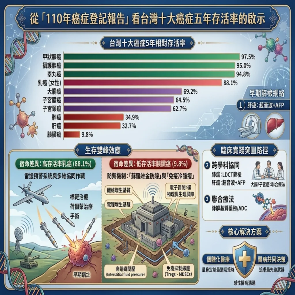 從「110年癌症登記報告」看台灣十大癌症五年存活率的啟示 2 0019 56
