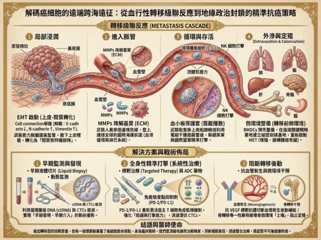 解碼癌細胞的遠端跨海遠征:從血行性轉移之級聯反應到地緣政治封鎖的精準抗癌策略 2 0019 80
