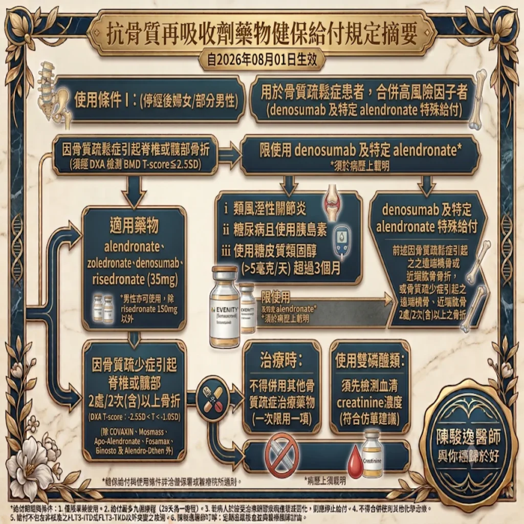 抗骨質再吸收劑藥物的健保給付規定:自2026年08月01日生效 2 003 10