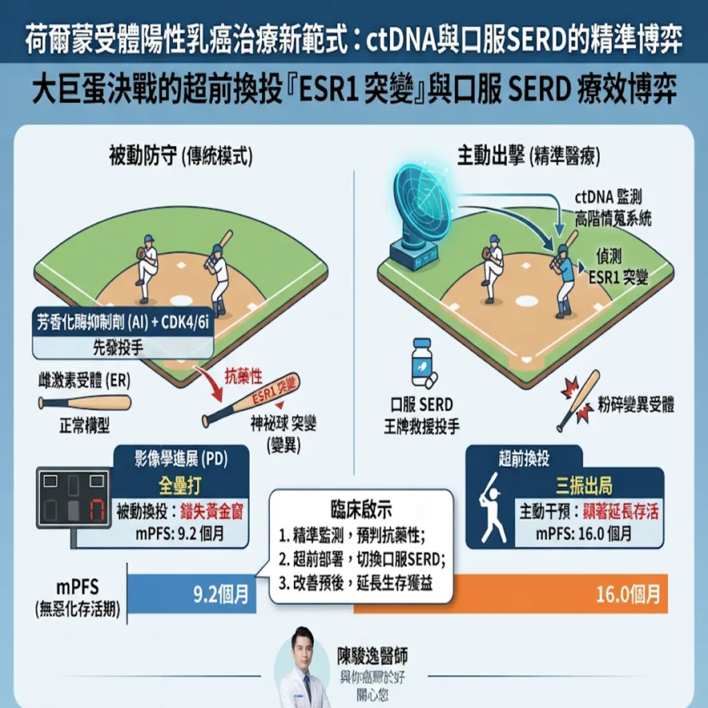 大巨蛋決戰的超前換投術:從最新臨床數據看荷爾蒙受體乳癌「ctDNA 監測 ESR1 突變」與口服 SERD 療效博弈 2 00005 12