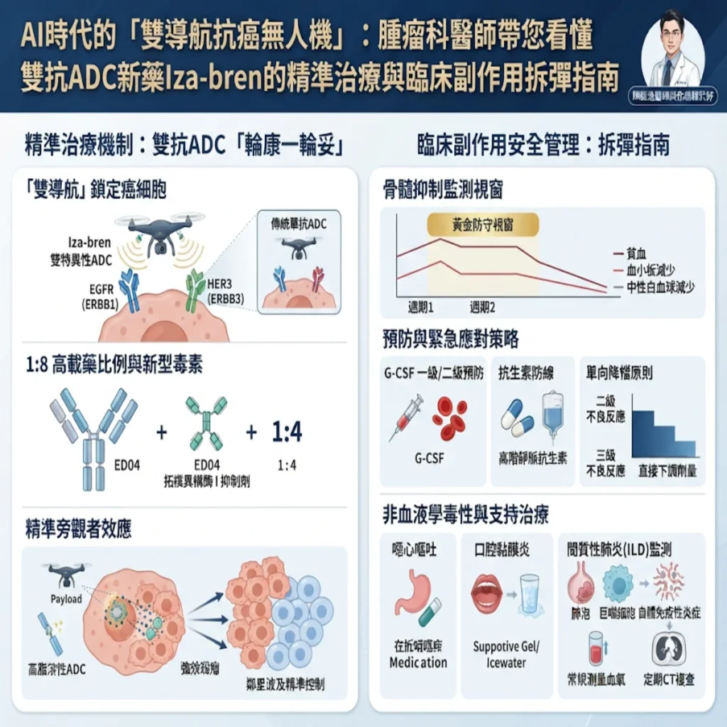 AI時代的「雙導航抗癌無人機」:腫瘤科醫師帶您看懂雙抗ADC新藥Iza-bren的精準治療與臨床副作用拆彈指南 2 00005 25