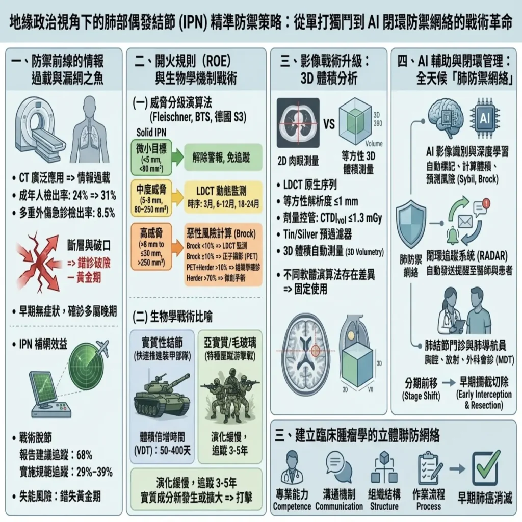 地緣政治視角下的肺部偶發結節(或稱為顆粒)精準防禦策略:從單打獨鬥到 AI 閉環防禦網絡的戰術革命 2 0001 9