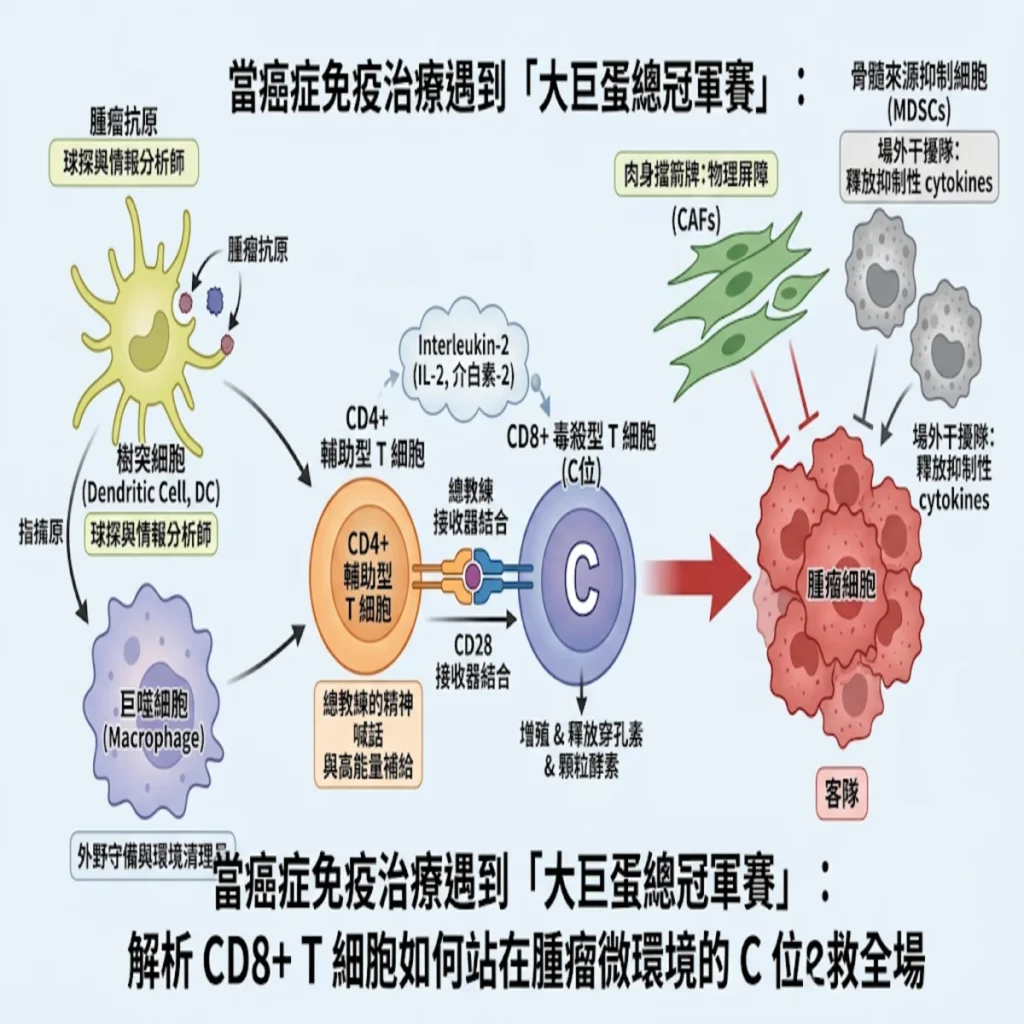 當癌症免疫治療遇到「大巨蛋總冠軍賽」:解析 CD8+ T 細胞如何站在腫瘤微環境的 C 位拯救全場 2 0021 16 1