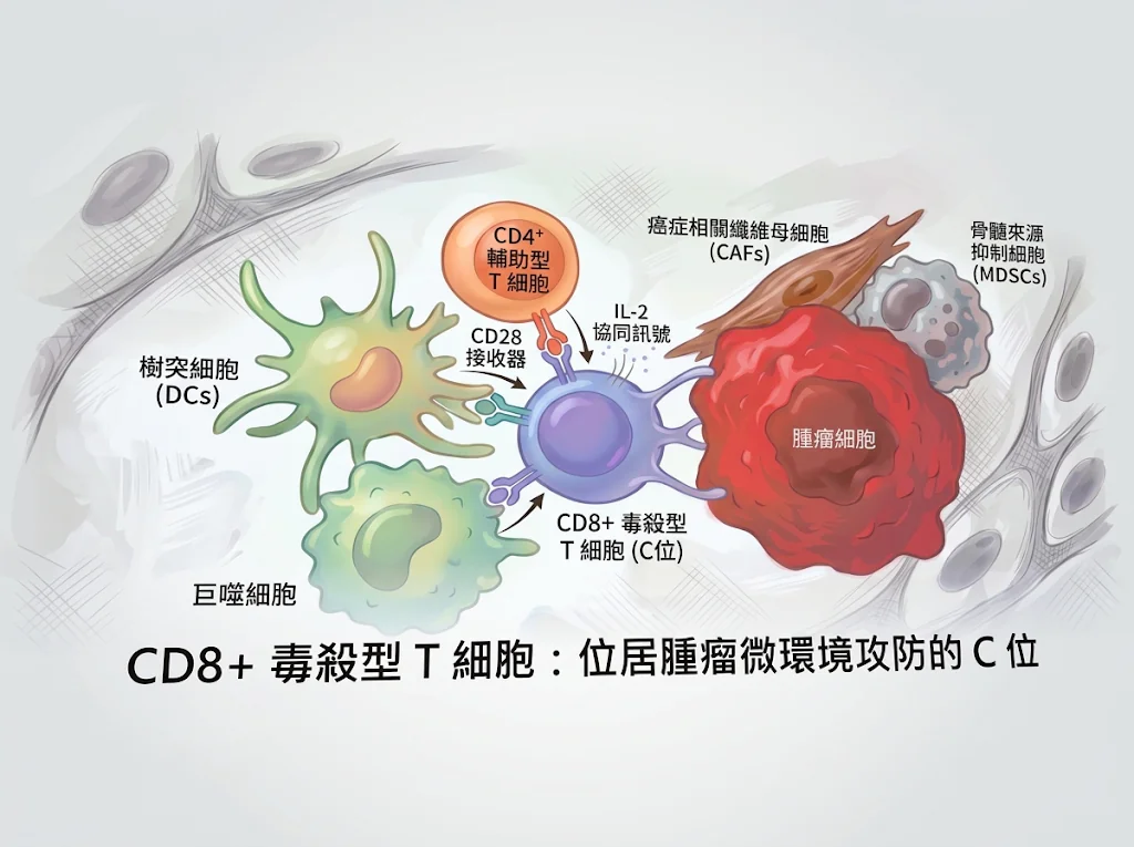 當癌症免疫治療遇到「大巨蛋總冠軍賽」:解析 CD8+ T 細胞如何站在腫瘤微環境的 C 位拯救全場 1 0021 16