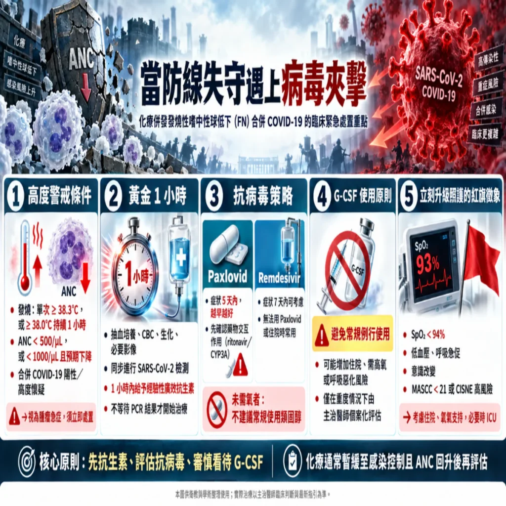 當防線失守遇上病毒夾擊:化療併發發燒性嗜中性白血球低下(Febrile Neutropenia)合併 COVID-19 的戰術攻防 2 0021 65