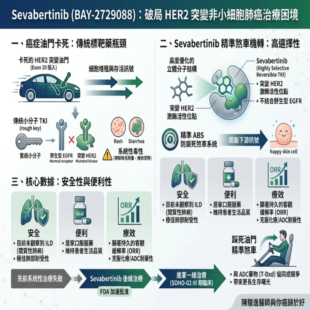 精準煞車不誤傷!新型口服標靶藥物 Sevabertinib 破局 HER2 突變非小細胞肺癌治療困境 2 00022 44